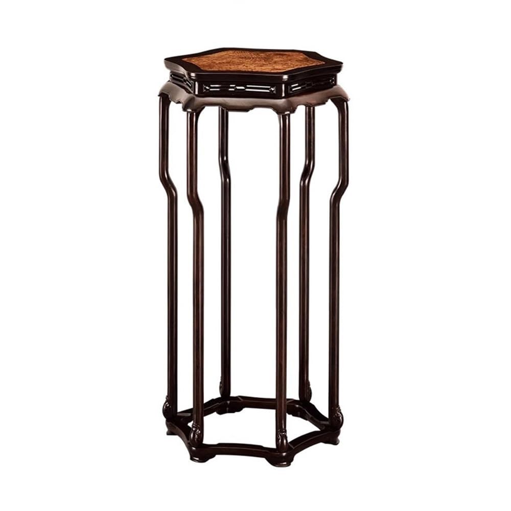 Hhmmei2024-23 Bonsai Rack Hexagonal Classical Chinese Style Bonsai Base, Openwork Carving Redwood Ornament Display Rack Bonsai base