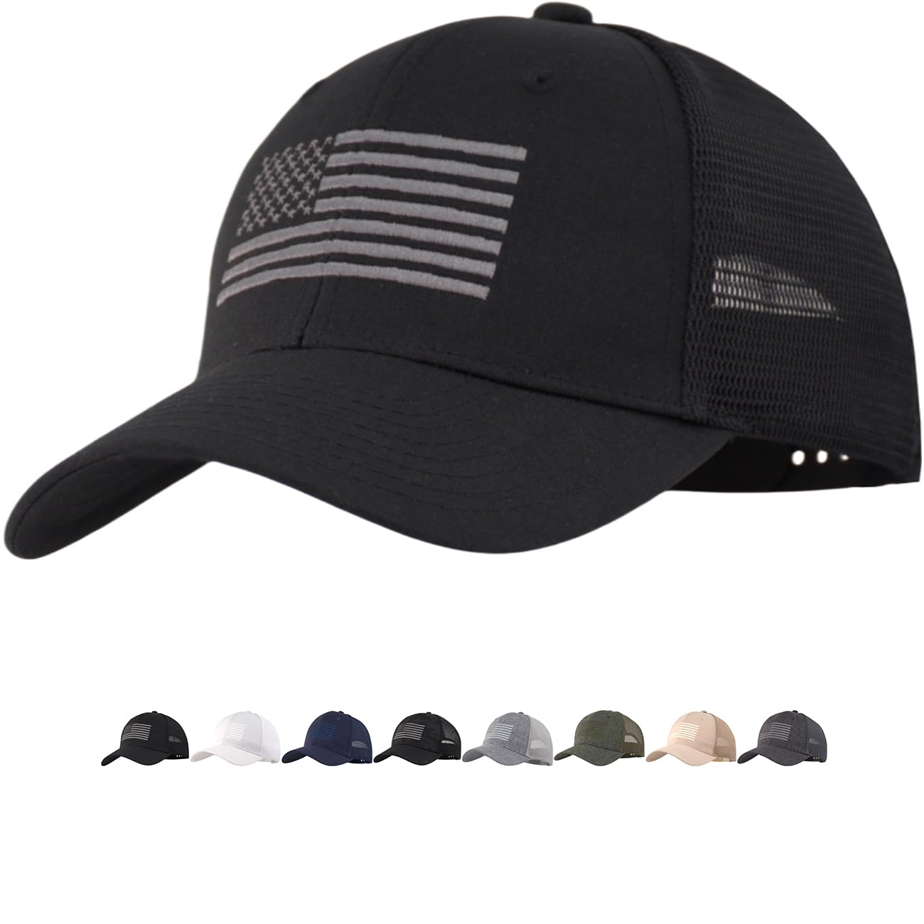 American Flag Trucker Cap, Regular &amp; XL-3XL, Big Head Snapback Patriotic Baseball Hat (Up to Size 8)