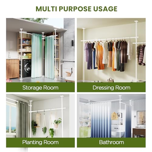 Image of SUNALLY Room Divider Curtain Rod, No Drilling 4-10ft(H) 28-140inch(W) Adjustable Privacy Wall Divider for Room Separation, Heavy Duty Temporary Partition Space Separator Tension Rods, White