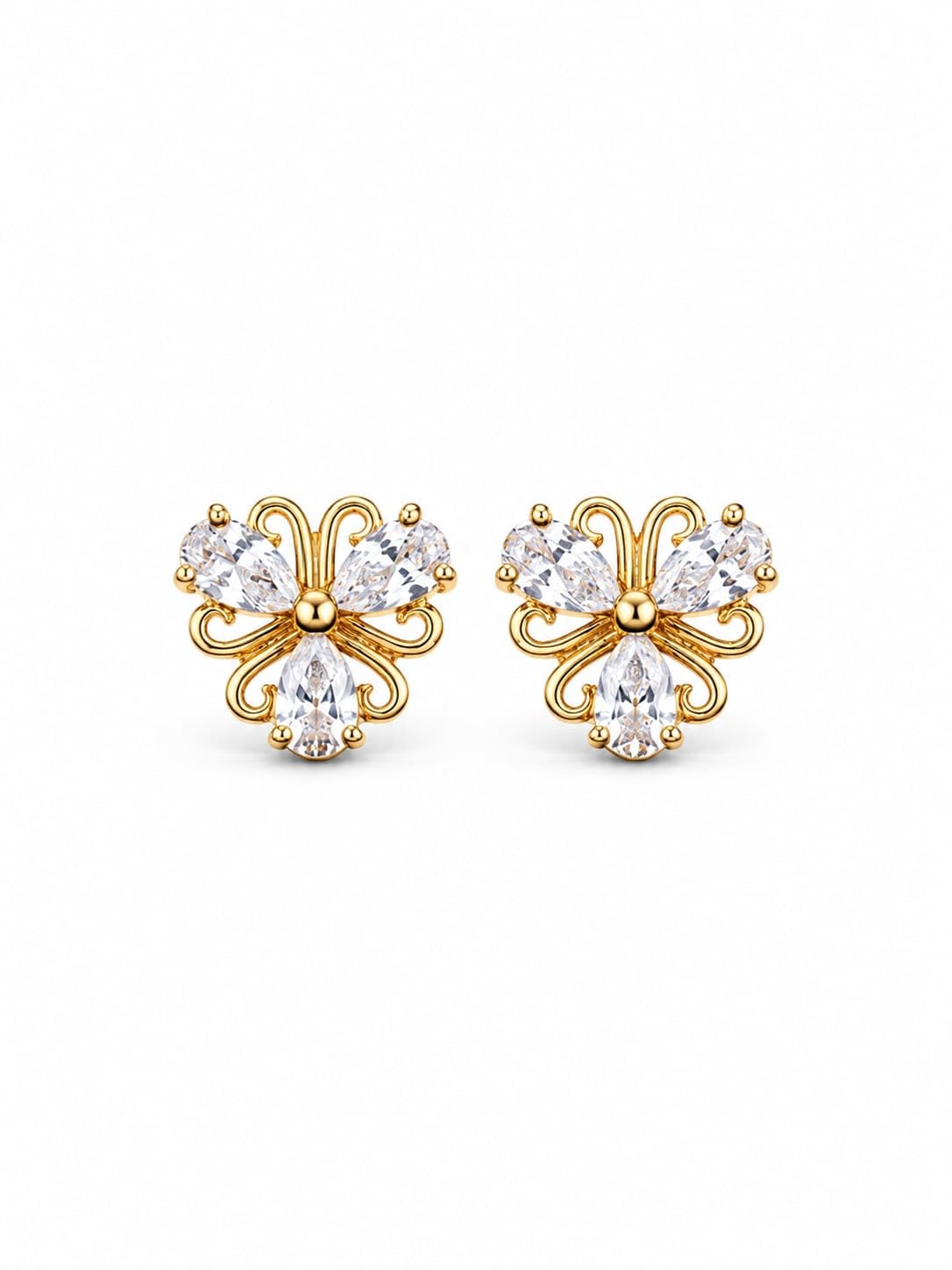 Gold Plated Crystal Floral Stud Earrings for Women & Girls | Diamond Look Cubic Zirconia Flower Earrings | Lightweight Daily Wear Fashion Jewellery | Party, Wedding & Gift | 13 mm-image-38