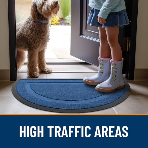 Image of OLANLY Half Circle Door Mat Indoor Outdoor Entrance Welcome, Waterproof All-Season, All-Weather Doormat, Sturdy Natural Rubber, Low Profile, Easy Clean Patio Porch Entryway Mat, 33x21, Navy Blue