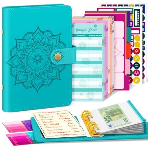 A6 Budget Planner Carpeta Presupuestaria, Libro Doméstico Sobres de Dinero, Organizador con Láminas para Planificador Financiero Carpeta de Ahorro Presupuestario (Azul-Sin calendario)