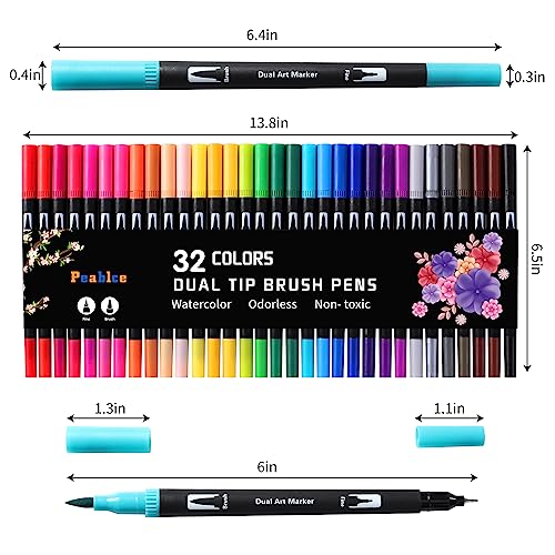 Image of Peablce Art Markers Brush Pen Markers for Adult Coloring 32 Colored Pens (Pack of 3)