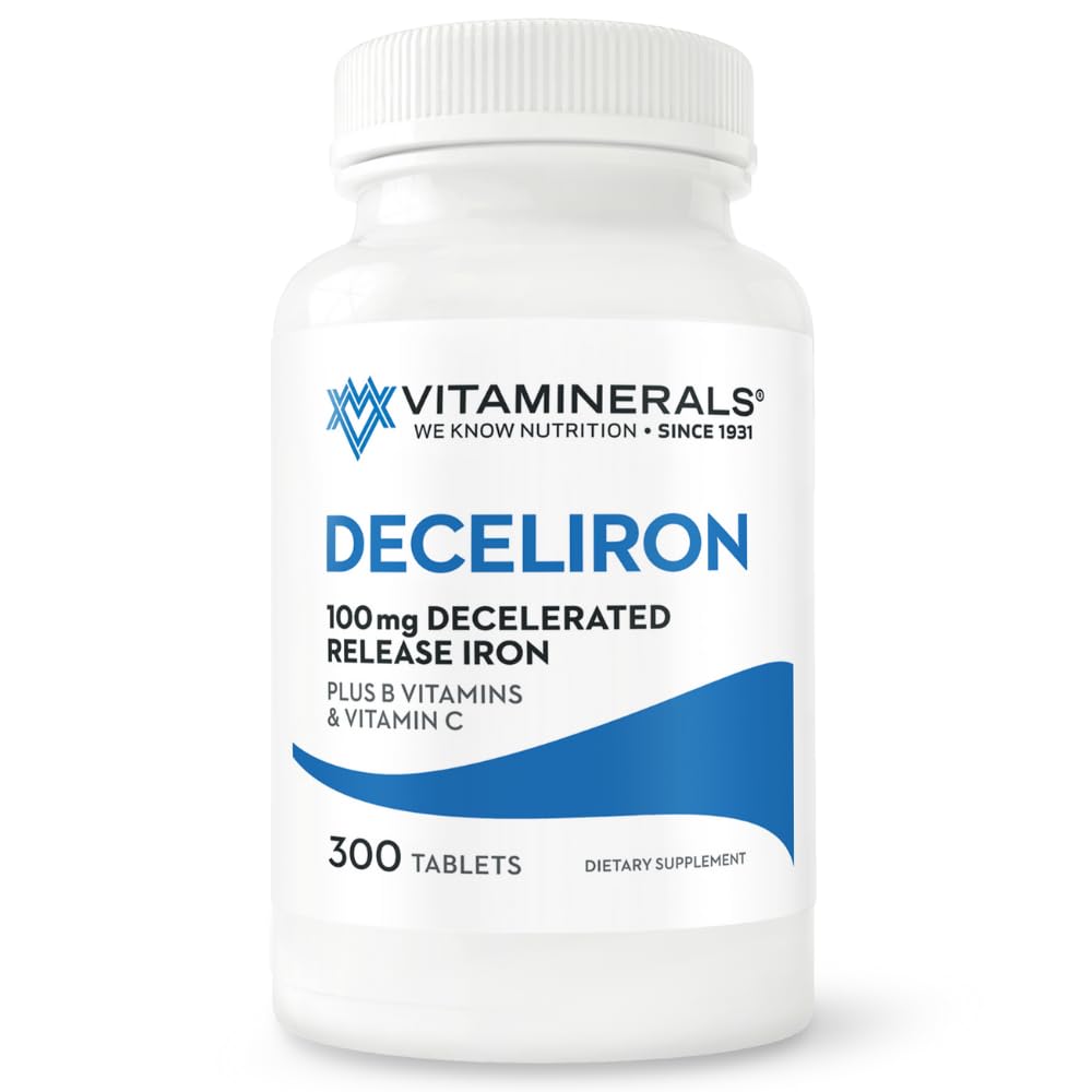 Deceliron | 100mg Iron | B Vitamins | Vitamin C | Gentle Red Blood Cell Supplement | Non-GMO | Vegan, Gluten & Dairy Free | 300 Tablets