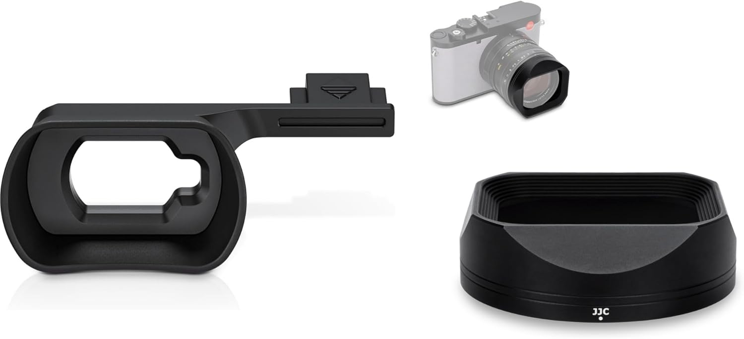 Q3 43 Eyecup + Lens Hood: Extended Q3 43 Eyecup Eyepiece Soft Silicon Camera Eye Cup Viewfinder Eyeshade with Metal Square Lens Hood for Leica Q3 43 Q2 Digital Camera