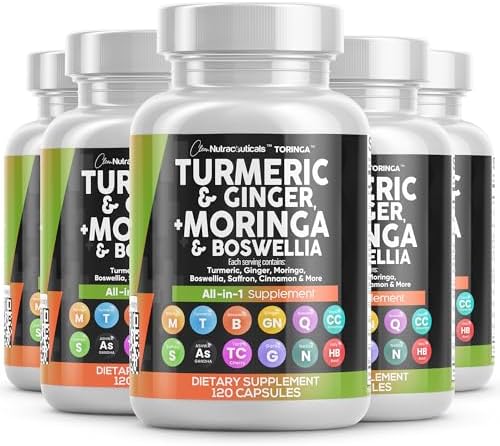 Turmeric Moringa Supplement | Ginger Boswellia Saffron – Supplement for Women and Men with Ceylon Cinnamon, Tart Cherry, Quercetin Garlic Nettle Holy Basil – 5Pack