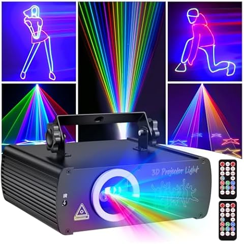 Ehaho DJ Laser Party Lights, 3D Animation RGB Laser Stage Lighting, DMX512 Music Sound Activated Disco Projector Lights, Remote Control Beam Effect Scan Light for Bar Wedding Nightclub Live Show Cover