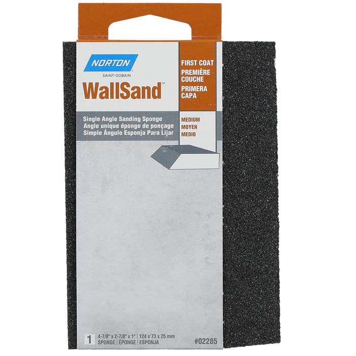 24-Pack of 4-7/8” x 2-7/8” x 1” Norton 02285 WallSand Sanding Sponge, Medium, Single Angle