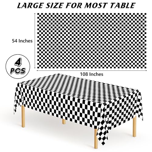 Image of QZYL 4Pack Plastic Table Cloth Disposable, 54 inch x 108 inch Waterproof Tablecloths Rectangular, Black and White Checkered Table Cover for Picnic Birthday Party Supplies Outdoor Gathering BBQ Holiday Dinner