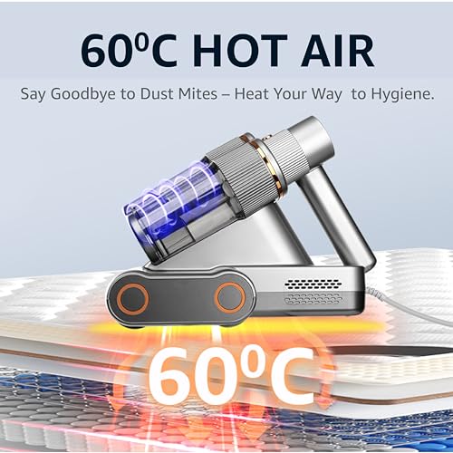 Image of VANTRO Dust Mite Remover Mattress Vacuum Cleaner | 700W | UV-C Light | 16KPa Suction| 60C Hot Air & Ultrasonic | Handheld Corded Bed Vacuum for Dust & Allergen Removal, Black