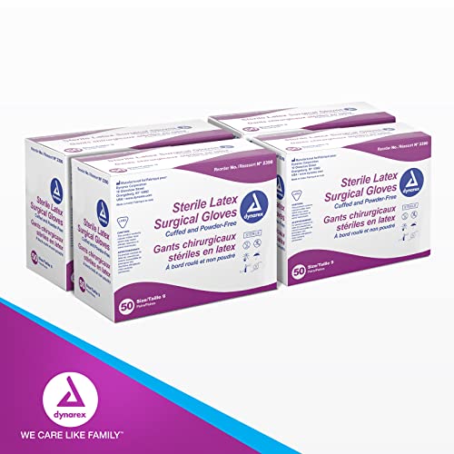 Dynarex Sterile Disposable Latex Surgical Gloves, Powder-Free, Sterilely Packaged In Pairs, Medical & Healthcare, Bisque, Size 9, 1 Case Of 200 Pairs #TOP5