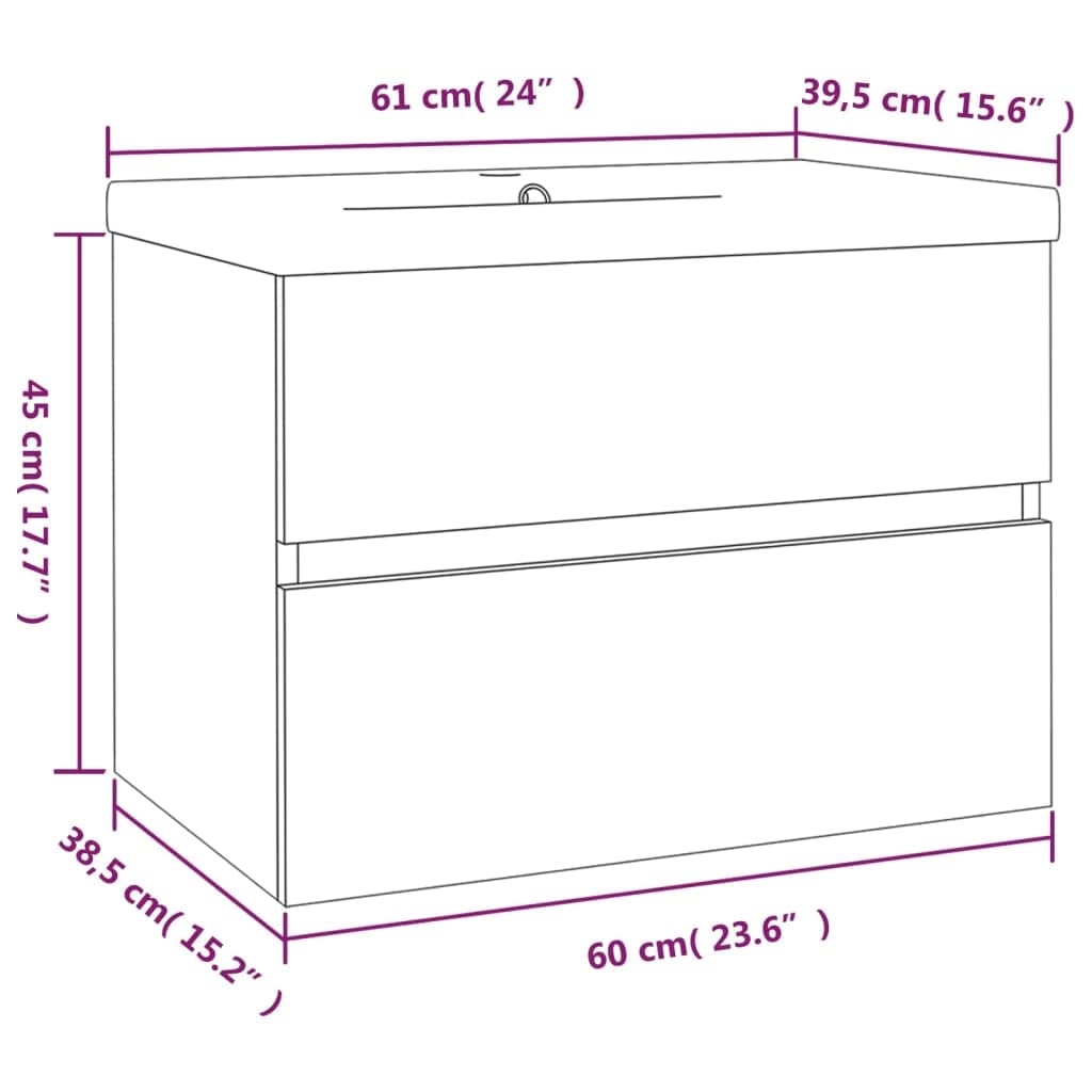 vidaXL Mueble de Baño con Lavabo Armario Almacenamiento Colgante Suspendido Pared Estante Inferior Cajón Madera Contrachapada Color Roble