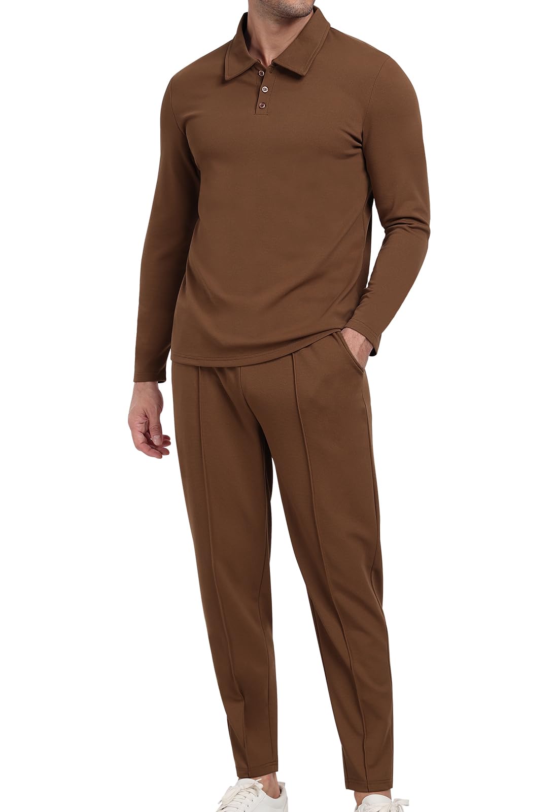 KUYIGO Tuta da uomo Polo 2 pezzi Completi a maniche lunghe Pullover Tuta Set Felpa e Joggers Waffle Top Pantaloni Casual Sport Activewear Golf Suit