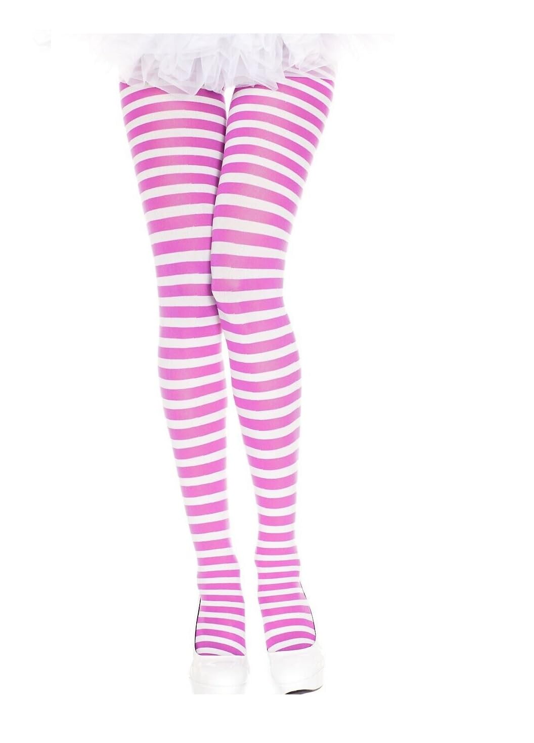 Mytoptrendz Women's Pink/ White Mytoptrendz® - Semi Opaque Full Foot Striped Tights (One Size, Neon /White)