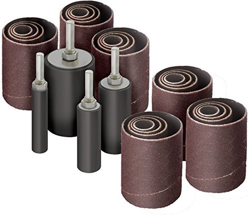 LINE10 Tools 28pk Sanding Drum and Sleeves Set, Spindle Sander Attachment for Drill and Drill-Press, Die-Grinder, 2-inch Extra Long Surface, 1/4-inch Shank 60, 80, 120 and 240 Grit