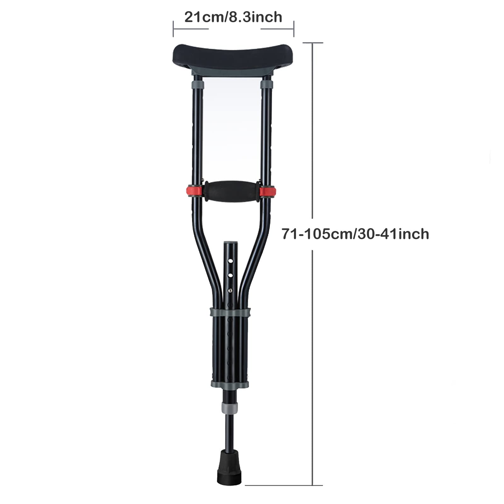 Muletas de Aluminio estándar para niños, muletas médicas Negras Ajustables para Caminar, muletas para Las Axilas con Almohadilla para Las Axilas y empuñadura, adecuadas para una Altura de 10