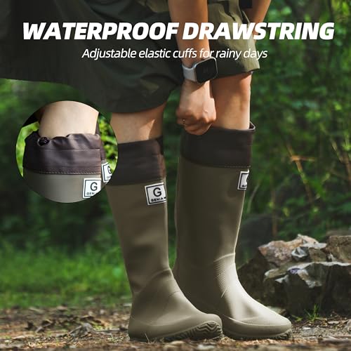 Image of Wasserflux Women's Mid-Calf Rain Boots - Waterproof Foldable Rubber Boots with Adjustable Cuff, Anti-Slip Sole, Lightweight for Gardening & Outdoor Work