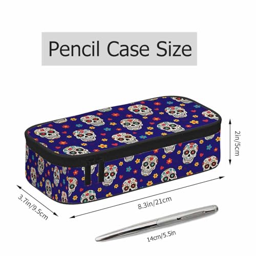 Image of Candy Skulls Pencil Case Flowers Leaves Skull Hearts Pencil Bag Pen Markers Pouch Holder Organizer for Boy Girl School Students
