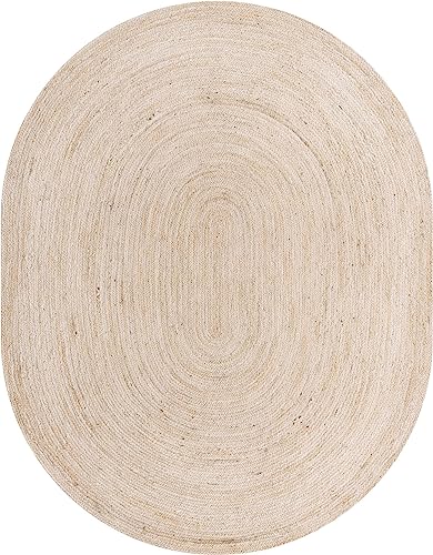 Image of Unique Loom Braided Jute Collection Area Rug - Dhaka (7' 10 inch x 10' Oval, White)