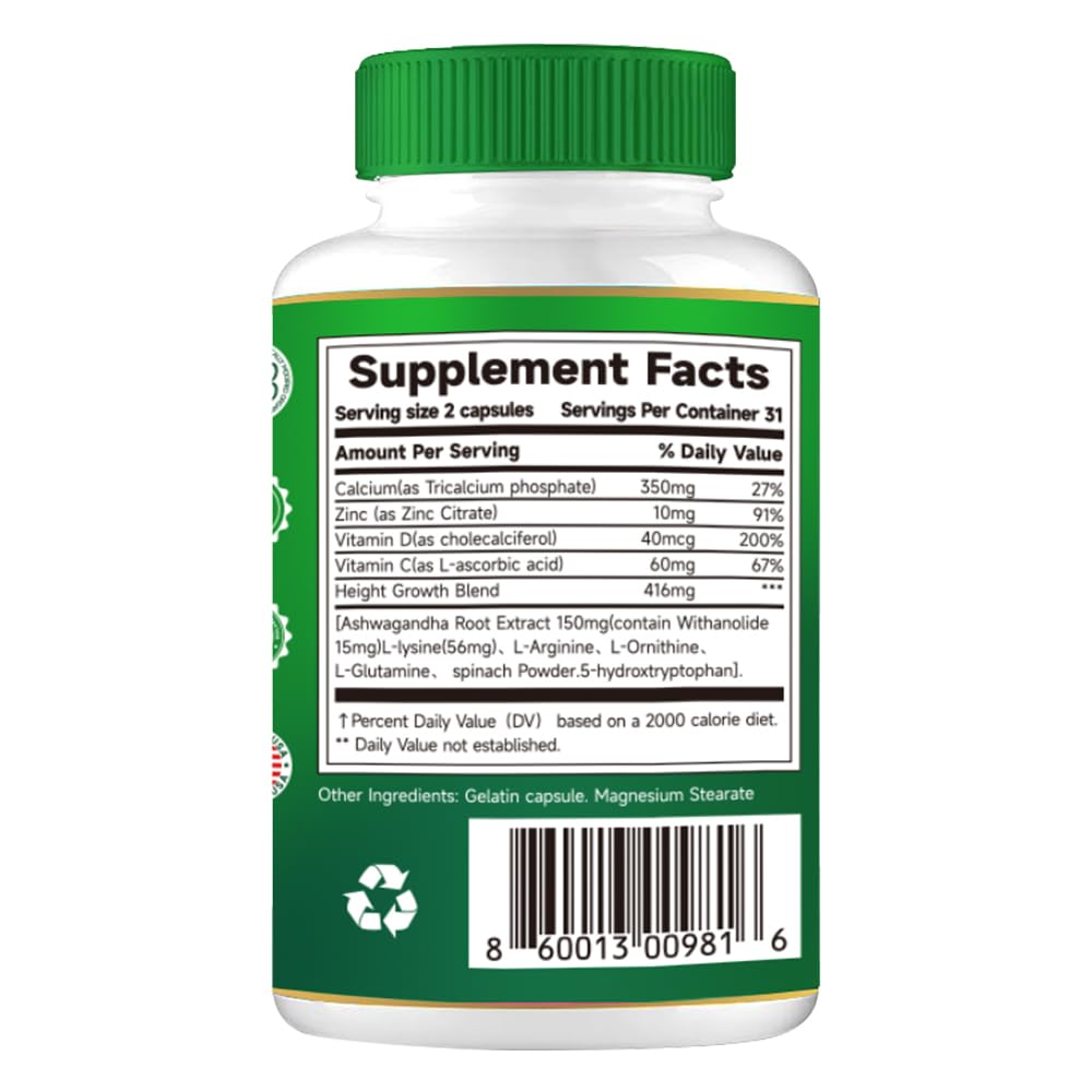 PRETANT-Growth Capsules to Grow Taller - Height Increase Maximizer with Calcium for Bone Strength -Natural Get Taller Supplement - Dietary Edible Healthcare Fitness