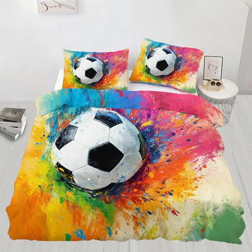 Juego de ropa de cama doble con diseño de graffiti de fútbol, funda de edredón deportiva para niños, 3 piezas, decoración de habitación de niños con 2 fundas de almohada