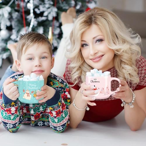Image of Set of 4 Stackable Christmas Mugs, 15.8 Oz Coffee Mug With Stand, Holiday Hot Cocoa Mugs for Mom Family Colleagues Friend & Farmhouse Cocoa Tray Decor