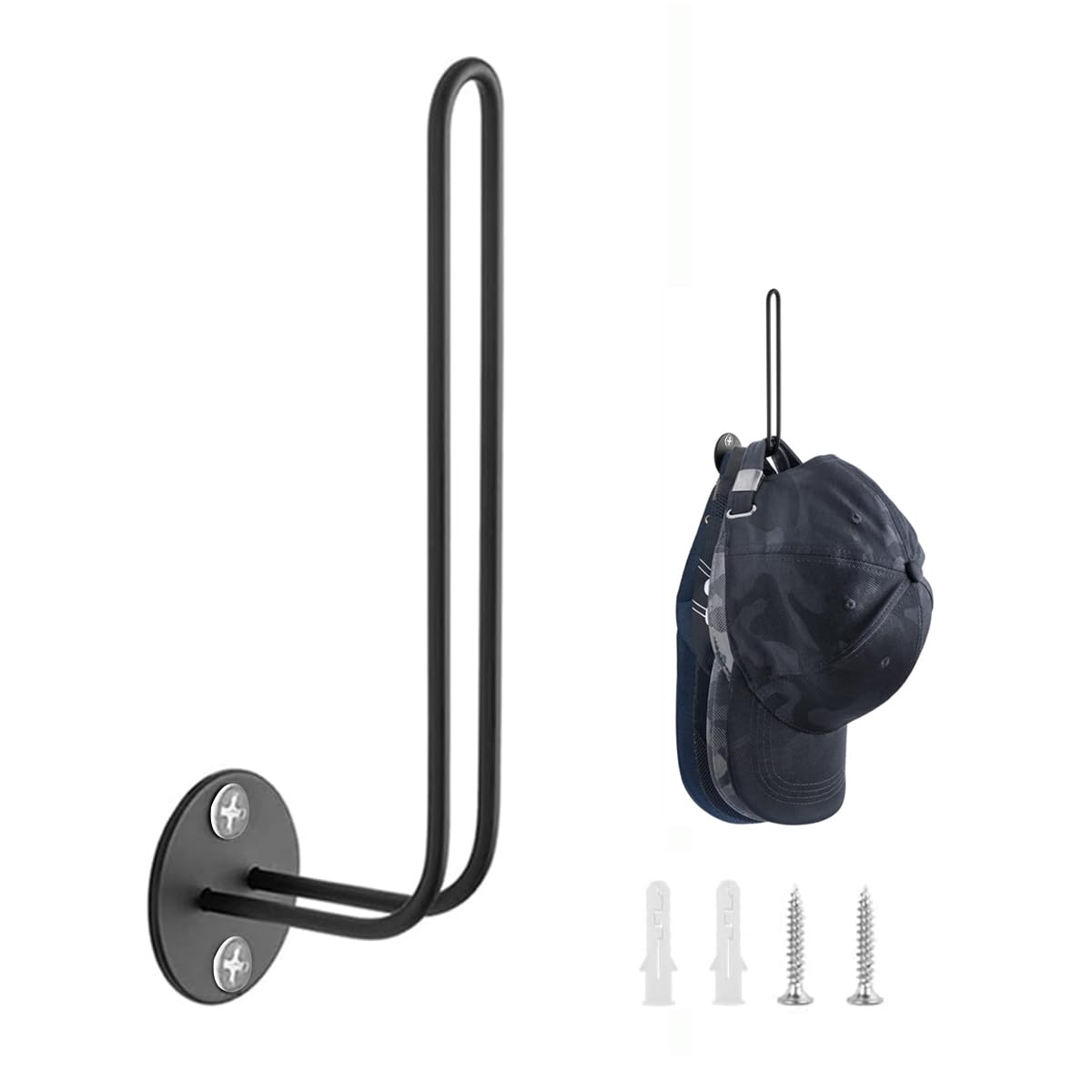 HASTHIP ® Wall Hat Organizer L-Shaped Baseball Caps Holder Screw-Mounted Hat Organizer For 10 Caps Minimalism Metal Cap Holder For Door, Closet, Bedroom, Black