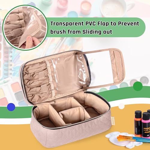 Image of Teamoy Acrylic Paint Organizer Holds 24 Bottles of 2 fl.oz Acrylic Paint, Paint Brush Storage Bag for Art Brush and Craft Supply, Misty Rose