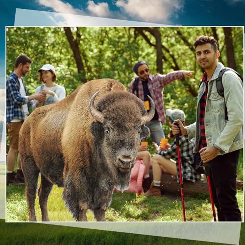 Image of Geelin 5ft Bison Cardboard Cutout Stand up Life Size Realistic Animal Cow Theme Party Decorations Safari Jungle Backdrop Photo Prop Stand up for Zoo Safari Jungle Themed Birthday Party Decor Supplies