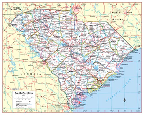 Cool Owl Maps South Carolina State Wall Map Poster Large Print Rolled 30