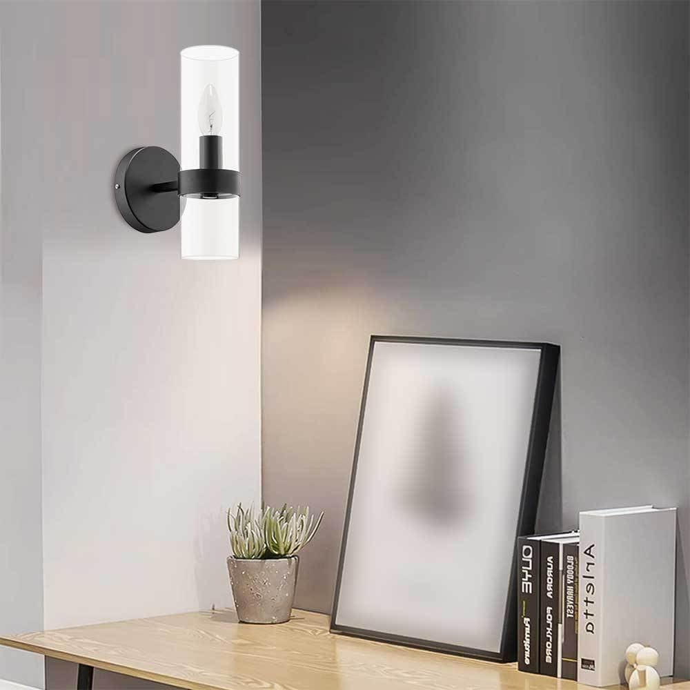 Nowoczesna lampa ścienna do wnętrz kinkiet 1 światło matowy metal czarny styl wiejski przezroczysty szklany klosz instalacja na żyrandol w górę lub w dół oświetlenie oprawa ścienna
