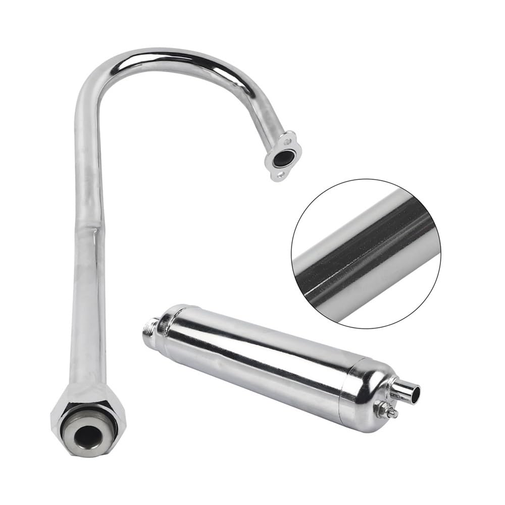 Motorrad Auspuffrohr Schalldämpfer Motorisierter Fahrrad-Auspuffschalldämpfer Für 49cc 50cc 60cc 66cc 80cc 2-Takt-Motor, Fahrrad, Motorrad, Schalldämpfer, Silber