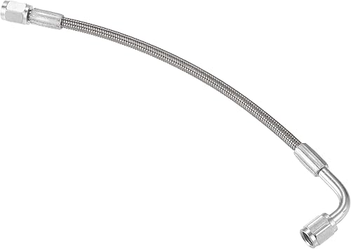 AN3 - Línea de alimentación de aceite turbo de acero trenzado de 90 grados a extremo de manguera recta, turbocompresor remoto de 9 pulgadas, línea