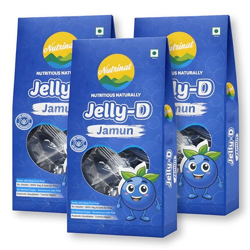 Image of Nutrinat Jelly D Jamun - Fruit Jelly Candy (Pack of 3 x 20 Pieces) | No Gelatin, No Refined Sugar | Plant-Based Pectin Toffee | Healthy Fruity Snacks for All