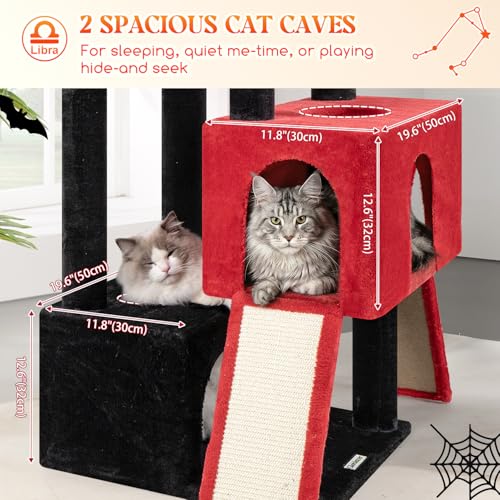 Image of Globlazer Heavy Duty Cat Tree 78 inch Sturdy Gothic Cat Tower for 20lbs Large Adult Cats, Symmetrical Aesthetic Big Goth Cat Tree with Extra Large Platform, 2 Scratching Boards, Z78, Black Red