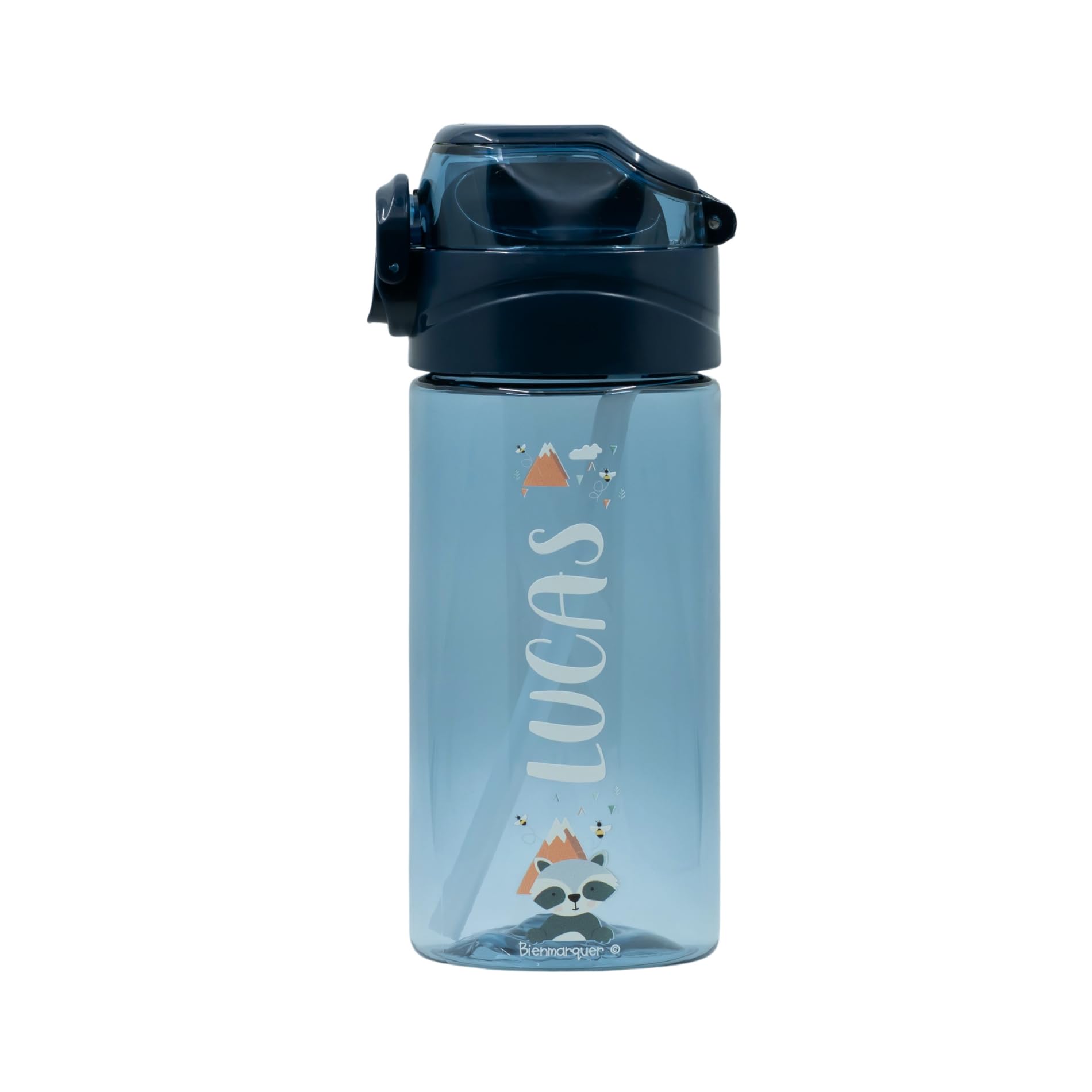 Easy2name Boys Dark Blue Personalised Drinking Bottle For Children – Leak-Proof Children's Drinking Bottle With Straw – 100% Bpa-Free – Robust Bottle For And Girls – Dishwasher Safe – 450Ml - (Dark Blue)
