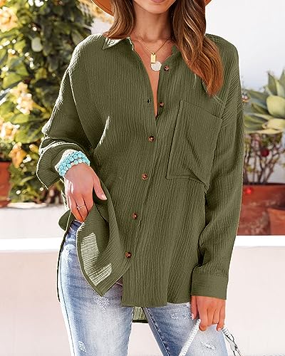 Image of NOLLSOM Casual Shirts for Women Long Sleeve Button Down Blouses Fall 2026 Solid Color Trendy Tops with Pocket