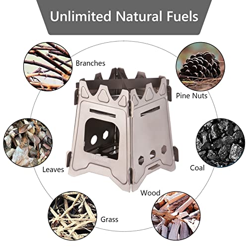 Terrime Portable Folding Camping Stove, Lightweight Foldable Titanium Stove, Compact Durable Flat Pack Stove For Outdoor Life Backpacking Hiking Traveling Bbq Cooking Picnic Wood Burning (Small) #TOP2
