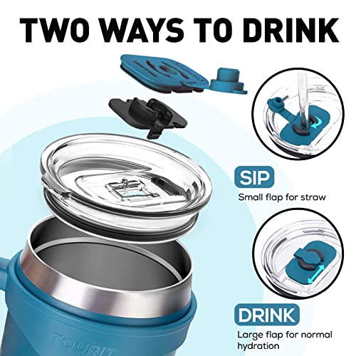 Image of TOURIT 40 oz Tumbler with Handle and Straw, 3 in 1 Sip-All-Way Lid Insulated Tumblers, Reusable Stainless Steel Water Bottle for Keep Cold 34Hs or Hot 10Hs, Gifts for Women Men, Dark Green