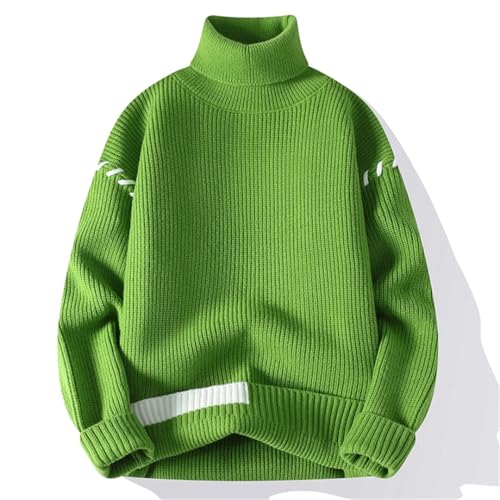 Men’S Turtleneck Long Sleeve Sweater Patchwork Loose Youthful Vitality Knitted Warm Pullover Sweater 5