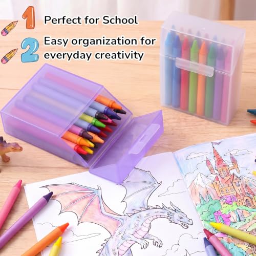 Image of Clabby 2 Pcs Clear Plastic Crayon Boxes Hold 24 Count, Purple,Clear