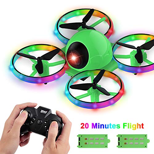 Dwi Dowellin 10 Minutes Long Flight Time Mini Drone for Kids with Blinking Light One Key Take Off Spin Flips Crash Proof RC Nano Quadcopter Toys Drones for Beginners Boys and Girls, 2 Battery, Green