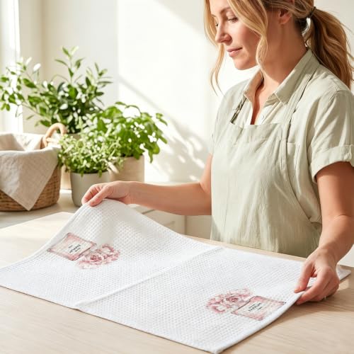 Image of 4 Pcs Fashion Hand Towels, Perfume Bow Lipstick Reusable Dish Towels | Fashion Gifts for Women Mom Girls Friend, Waffle Weave Microfiber Towels for Bathroom Home Decor 24x14 Inch