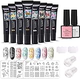 Nail Art Stamping Kit, MYSWEETY 8PCS 8ml Stamping Gel Black White Pink Soak Off Nail Art UV Gel Polish with Nail Stamp Plate