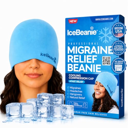 Image of IceBeanie Migraine Relief Cap, As Seen on Shark Tank, Soft & Stretchy Gel Tension Headache Relief Cap, Extended Cooling Hangover Ice Hat, Odorless Head Wrap Ice Pack Wrap, Headache Migraine Mask