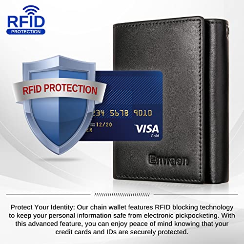 Mens Wallet with Chain, Genuine Leather Trifold Wallet RFID Blocking Anti-Theft Chain for Biker, Motorcycle(Black)4
