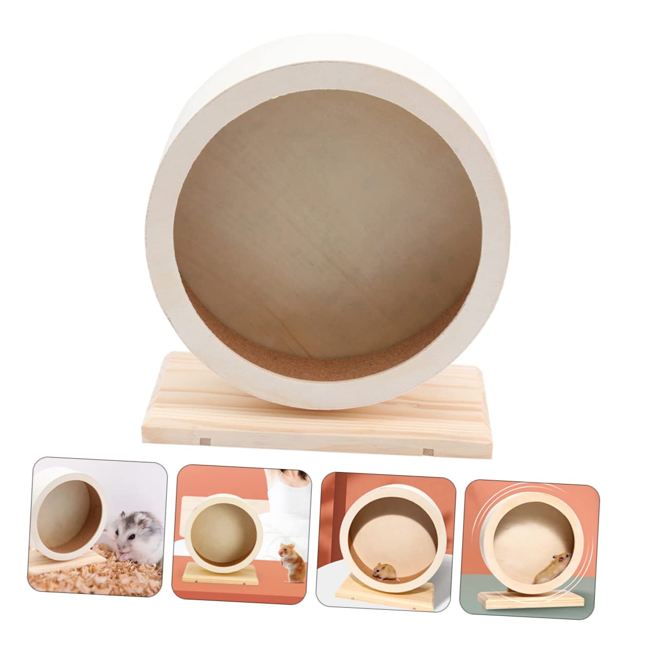 Roue D’Exercice pour Hamster en Bois Beige, Jouet Silencieux | Anti-mâchonnement, pour Petits Animaux, Version Support, Adapté aux Familles Compagnon Miniature