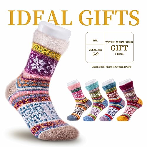 ICEIVY 5 Pair Fuzzy Cozy Socks for Women - Warm Comfy Soft Casual Home Sleep Winter Wool Socks - Gifts for Women4