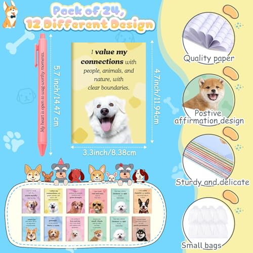 Image of Mooliwe 48 Pcs Positive Affirmation Gift Set Gratitude Notebooks with Pens Small Bags Motivational Encouragement Notepads Daily Affirmations Journal for Women Stress Relief Self Care (Dog)