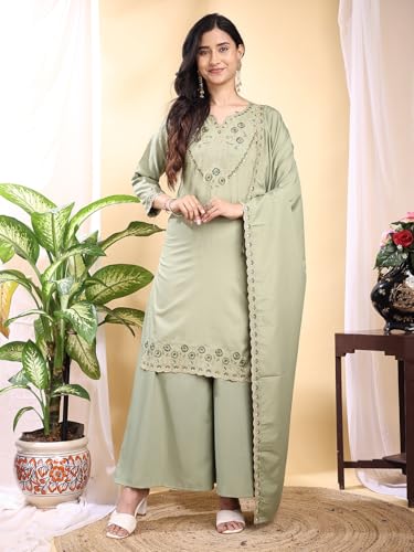 Kurta droit en soie Pratham Blue, l'ensemble brodé avec dupatta confortable qui sublime la silhouette
